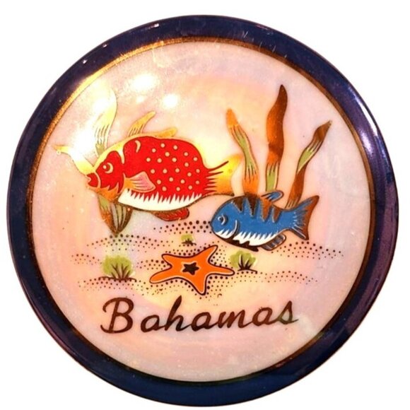 Bahamas Souvenir Ceramic Trinket Box With Hand-Painted Tropical Fish Design - Picture 1 of 3